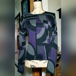 NWOT-Lauren Ralph Lauren Cashmere Silk Knit Geometric Purple, Black, & Gray. Sm